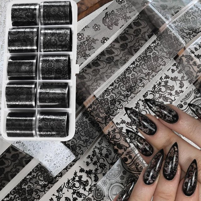 HotPress Nagel Transfer Folie, Schwarz, Glänzend, 10 Rollen - Bild 1