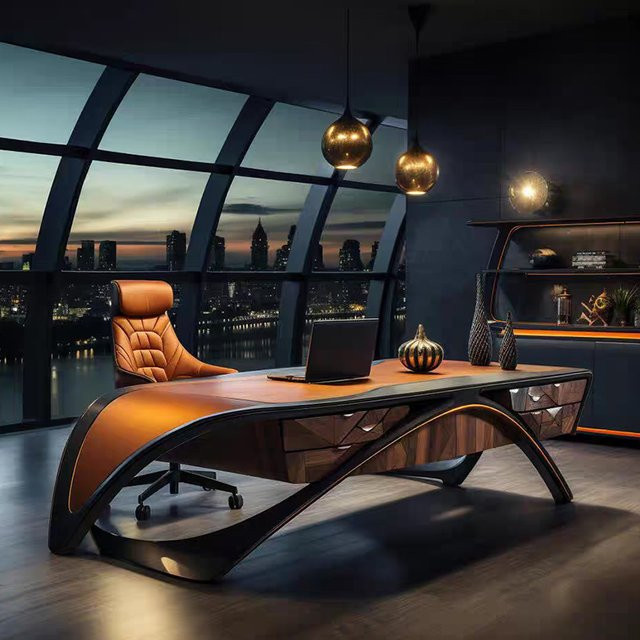 ZHIO Moderner Schreibtisch aus Holz in Braun mit glänzender Oberfläche für dein Home-Office - Bild 1