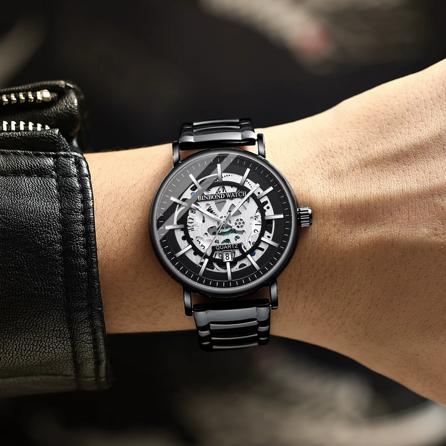 BINBOND Armbanduhr, Quarz, Edelstahl, Schwarz, Herren - Bild 3