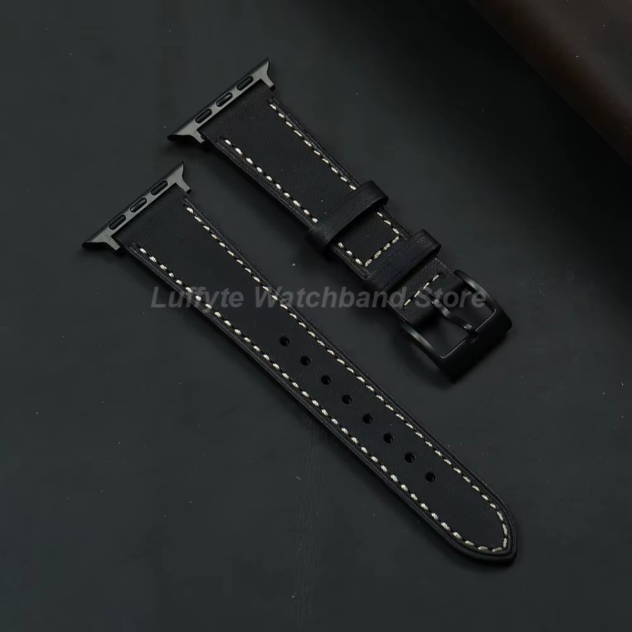 luffyte Uhrenarmband Echtleder, Vintage, Schwarz, Unisex - Bild 1