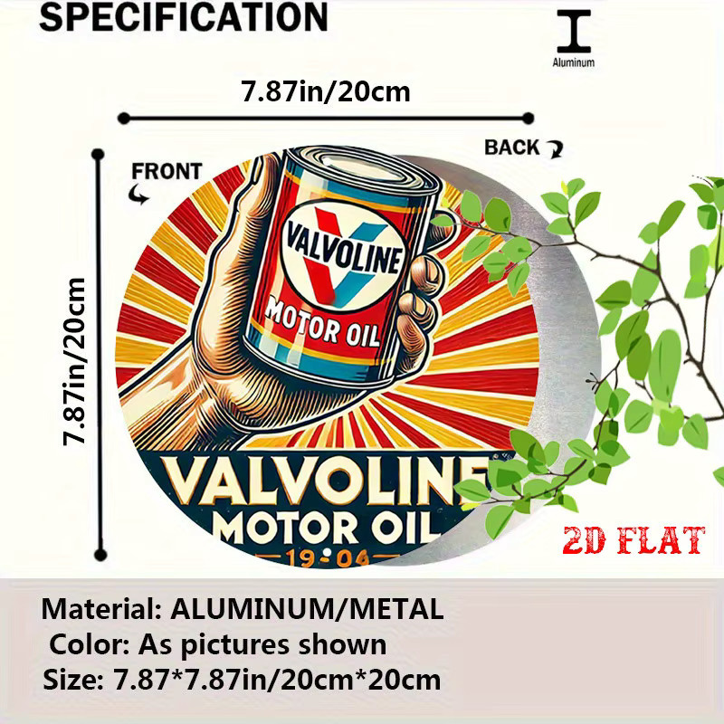 Potdemiel Metallschild Valvoline Motor Oil Vintage Garage Dekor Rund, Durchmesser: 20 cm, Mehrfarbig - Bild 2