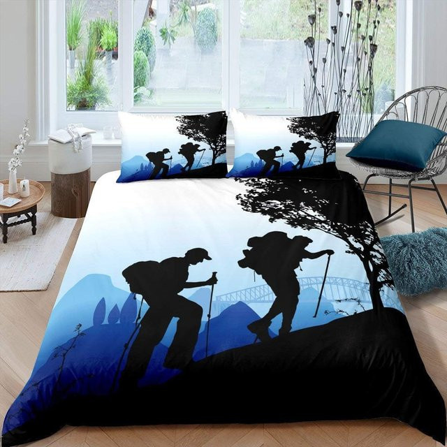 Bettwäsche-Set 3D Felsenklettern aus weicher Mikrofaser in Blau mit Reißverschluss, B/H: 90 x 200 cm - Bild 1