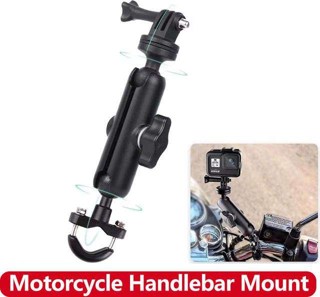 Lenkerhalterung für Motorrad und Fahrrad zur Befestigung von GoPro, DJI Osmo Action und anderen Action-Kameras, Schwarz - Bild 1