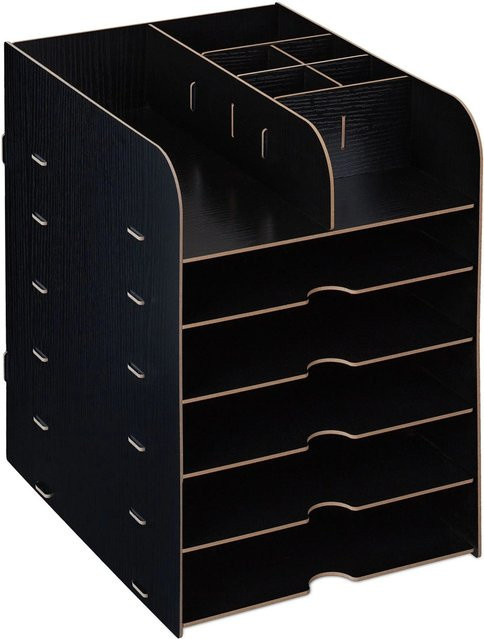 Relaxdays Schreibtisch Organizer aus MDF in Schwarz mit 12 Fächern für A4, B/T/H: 34,5 x 25 x 32 cm - Bild 1