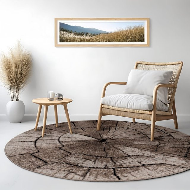Runder Teppich Rodessa in Beige und Braun mit abstraktem Design, Durchmesser: 120 cm - Bild 1