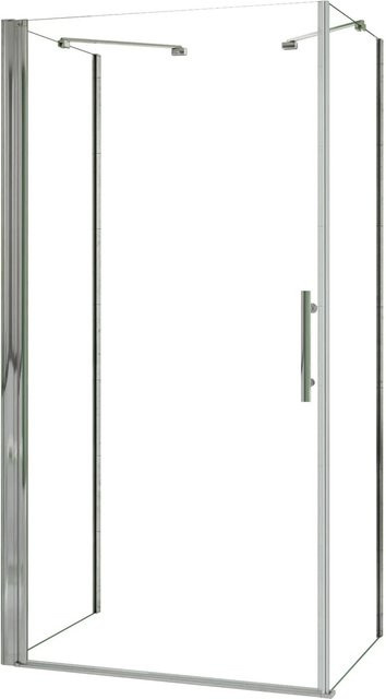 AICA U-Duschkabine mit Schwingtür und Seitenwand aus 6mm Nano Glas in Transparent, Farbe: Alu Natur, B/T/H: 90 x 76 x 195 cm - Bild 1