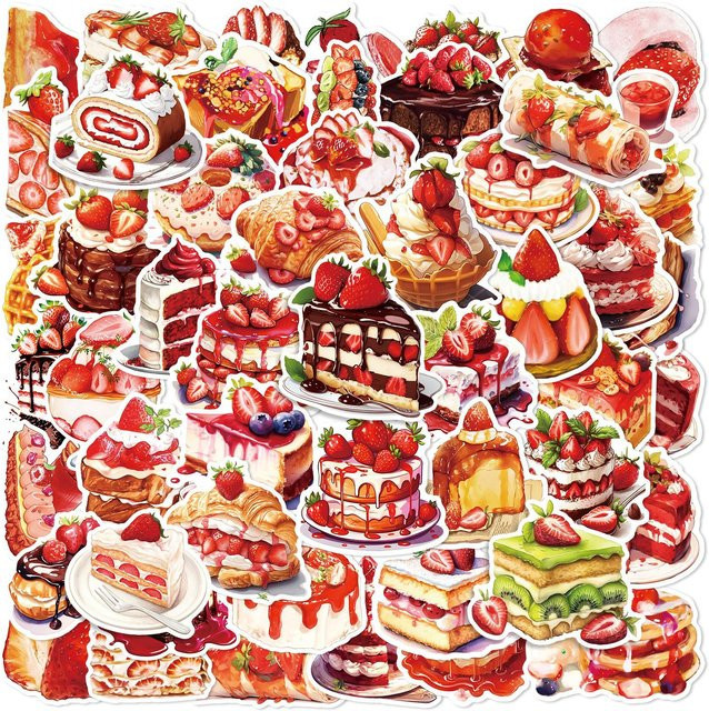 Cartoon Erdbeerkuchen Aufkleber in Multicolour für DIY Scrapbooking und Dekoration - Bild 1