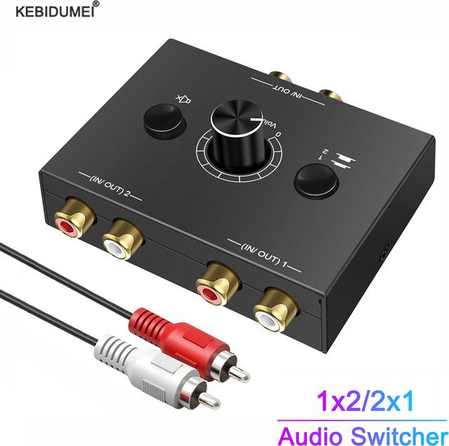 Kebidumei RCA-Stereo-Audio-Umschalter und Splitter in Schwarz, bidirektional mit Stummschalttaste, 2 x 1/1 x 2 L/R - Bild 1
