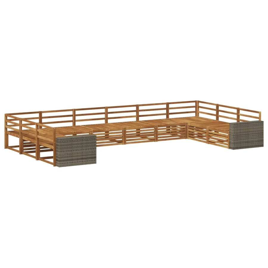 vidaXL Sofagarnituren aus Massivholz Akazie im Latten-Design, 10 Stück, Braun, Lackiert - Bild 2