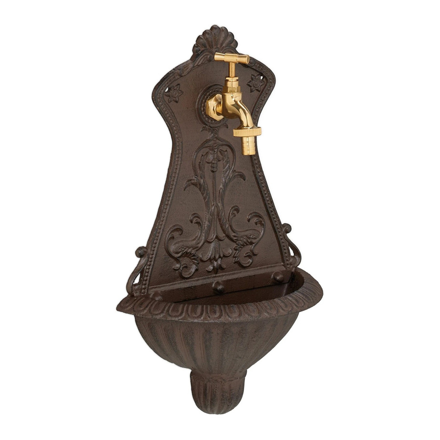 Relaxdays Wandbrunnen aus Gusseisen in Braun mit Wasserhahn, B: 42 cm, T: 24,5 cm, H: 11,5 cm - Bild 2
