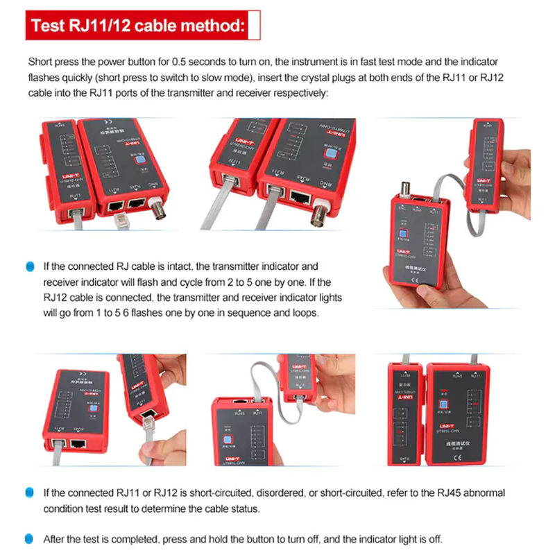 UNI-T UT681L Netzwerk-Tester für RJ45 und RJ11 Kabel mit LED-Statusanzeige in Rot - Bild 5