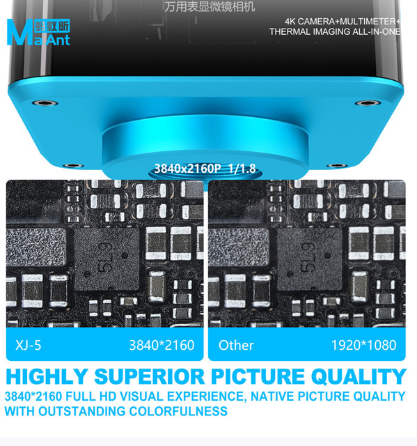 MaAnt XJ-5 3-in-1 Digitales Mikroskop mit 4K Kamera, Multimeter und Wärmebildfunktion für die Handy-Motherboard-Reparatur in Blau - Bild 1