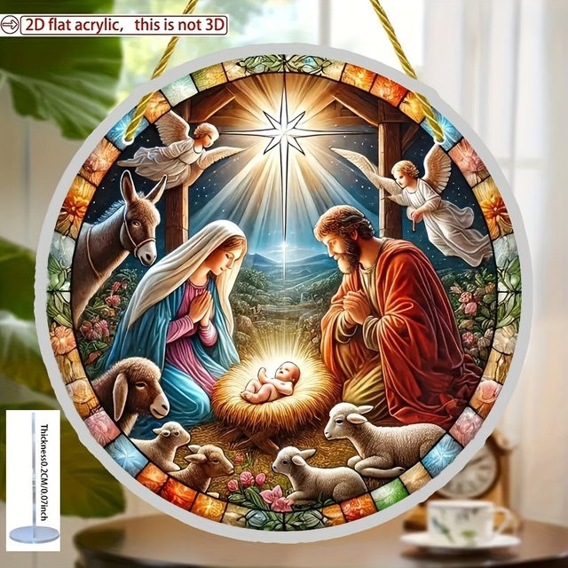 Potdemiel Jesus-Geburtsgarten Sonnenfänger, rundes Acryl-Hängeschild mit Engel-Motiv, Mehrfarbig, Durchmesser: 15,2 cm - Bild 1