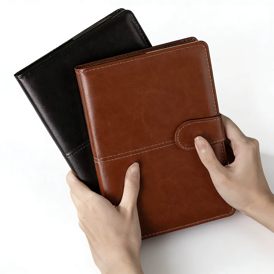 A5 Notizbuch mit Hardcover aus veganem Leder in Braun mit elastischem Verschluss und linierten Seiten - Bild 5