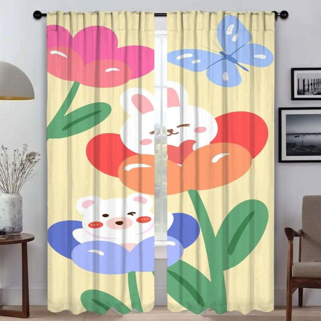 Elegante Raumvorhänge mit Blumenmuster im Kawaii-Design, 2er-Set, Mehrfarbig, Breite: 50 cm, Höhe: 70 cm - Bild 1
