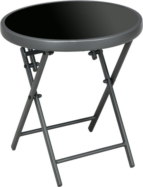 Outsunny Beistelltisch aus Glas in Schwarz, runder klappbarer Campingtisch für Balkon, Terrasse, Wohnzimmer und Büro, B/T/H: 45 x 45 x 50 cm - Bild 1