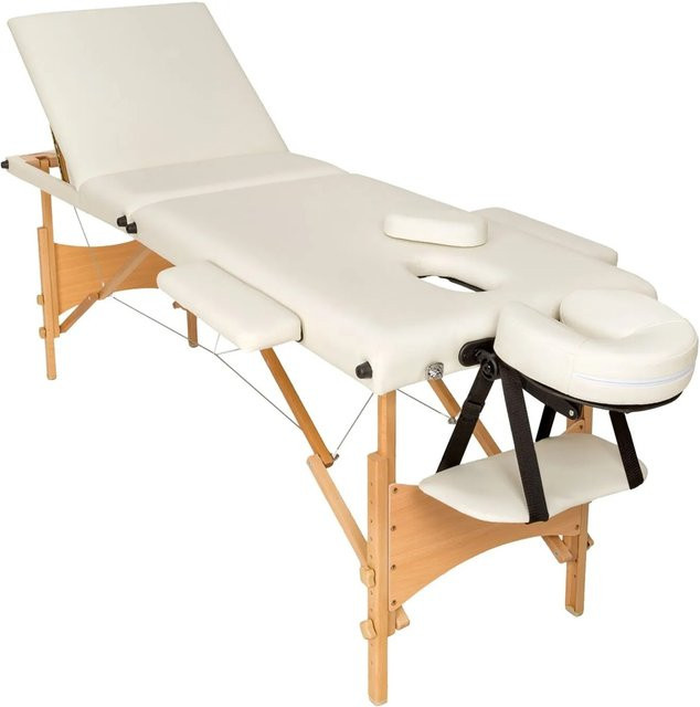 Tectake 3 Zonen Massageliege Daniel aus Holz in Beige, B/T/H: 185 x 60 x 62 cm - Bild 1