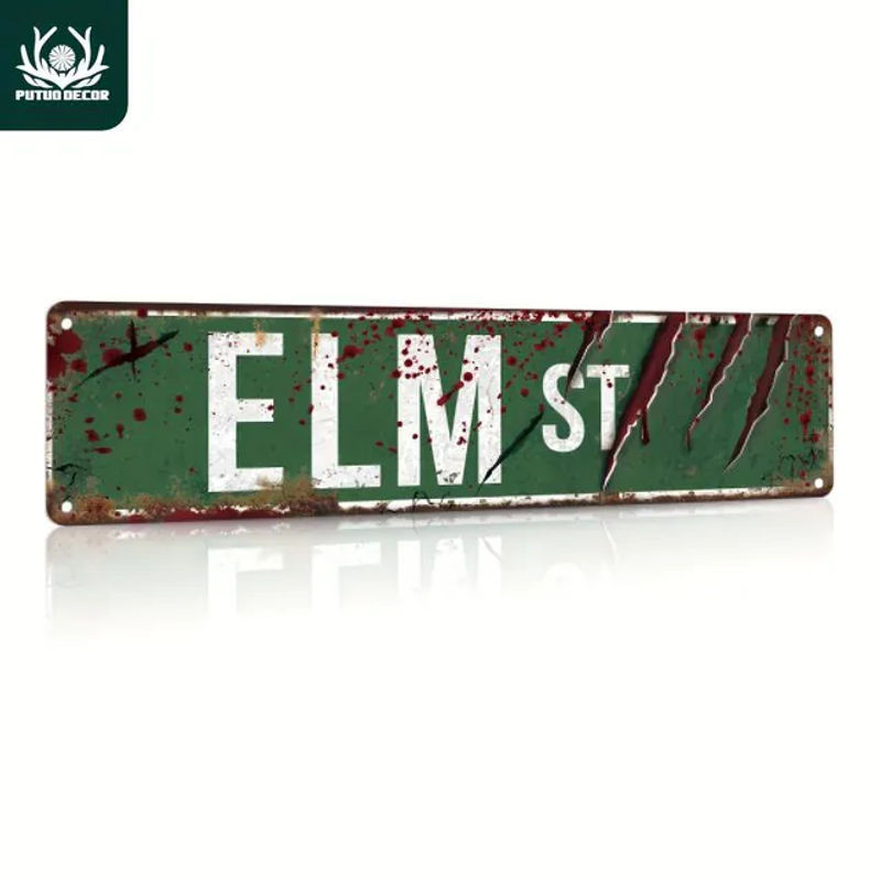 CIFBUY Vintage Elm Street Metallschild als grüne Wanddekoration für Halloween, rechteckig - Bild 1