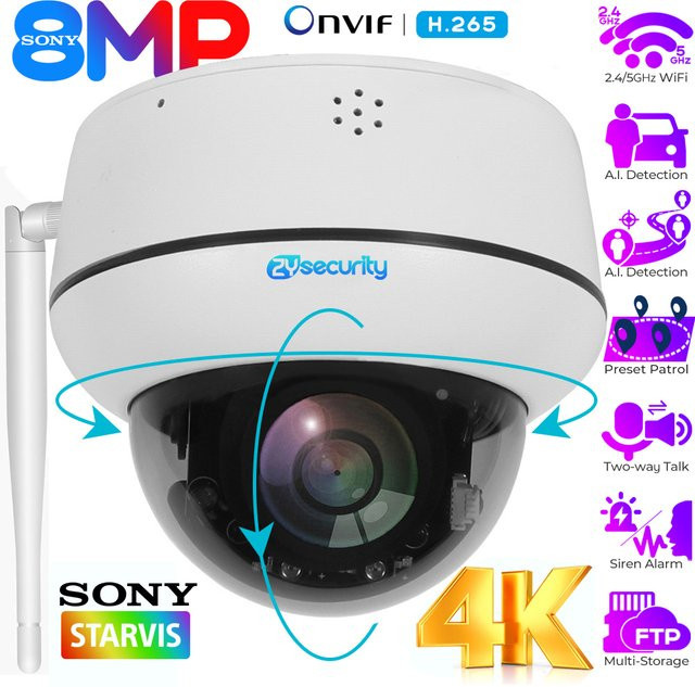 Zysecurity 8MP 4K PTZ WLAN Dome-Überwachungskamera in Weiß mit Sony Sensor, Personen- und Fahrzeugerkennung, Autoverfolgung sowie 2-Wege-Audio für Innen- und Außenbereiche - Bild 1