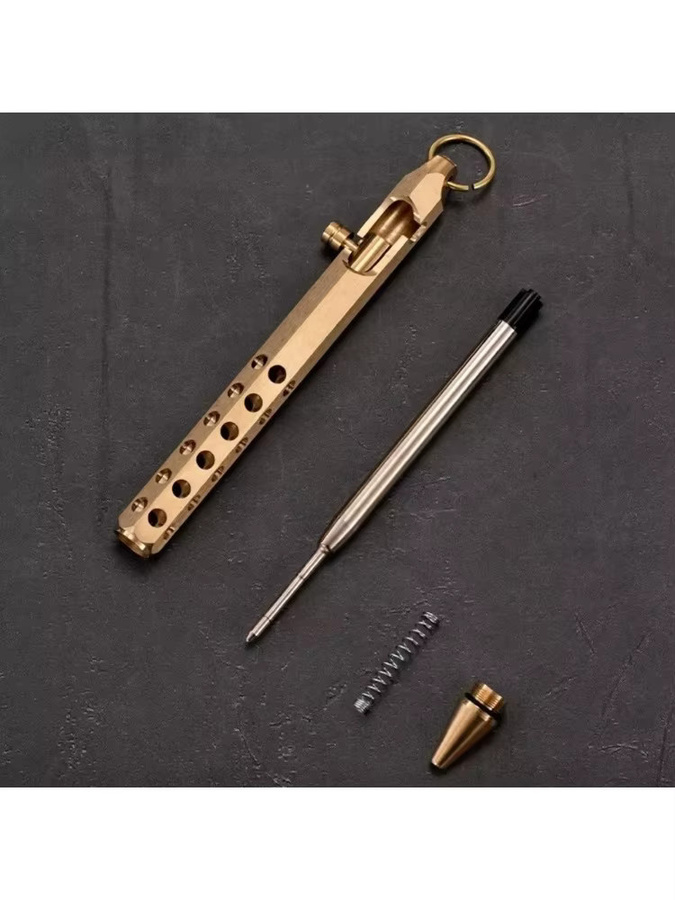 Retro Kugelschreiber aus Messing in Gold mit 1,0 mm mittlerer Spitze und Bolzenmechanismus - Bild 2