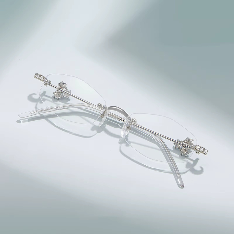 EOOUOOE Korrektionsbrille, randlos, oval, Silber, Damen, Metall, Blaulichtfilter - Bild 2
