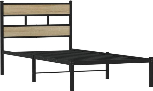 vidaXL Metallbett in Sonoma-Eiche und Schwarz ohne Matratze, B/T/H: 80 x 190 x 91,5 cm - Bild 1