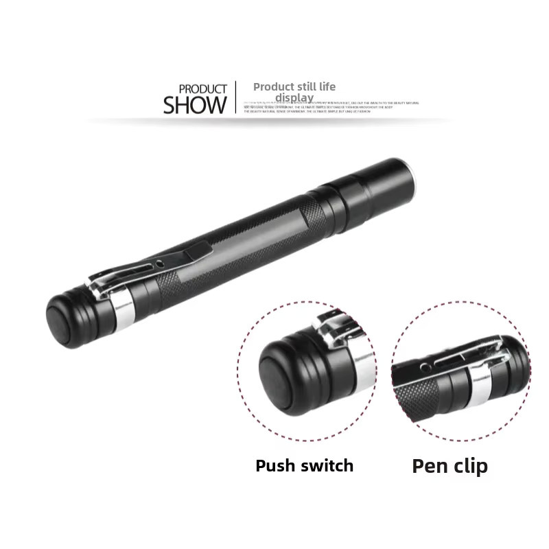 JIASHUAIXIN Tragbare LED-Mini-Stift-Taschenlampe mit Clip und Zoom, Schwarz - Bild 2