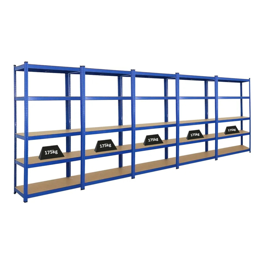 5x PROREGAL Schwerlastregal Ragnar, Blau, H x B x T: 180 x 90 x 40 cm, mit verstellbaren Fachböden aus MDF und Metall - Bild 2
