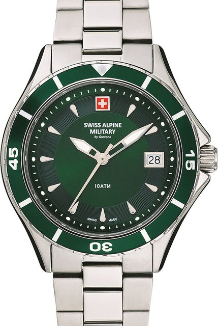 Swiss Alpine Military Damenuhr, Quarz, Edelstahl, Grün, 36 mm, 10 ATM - Bild 1