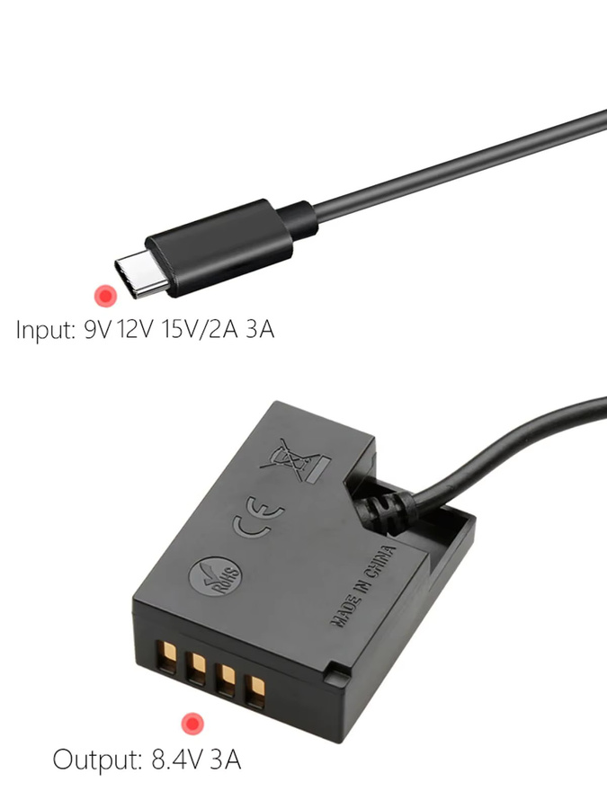 Canon USB-C Dummy-Batterie LP-E10 für EOS 1100D 1200D 1300D 1500D 2000D 3000D T3 T5 T6 X50 X70 in Schwarz - Bild 4