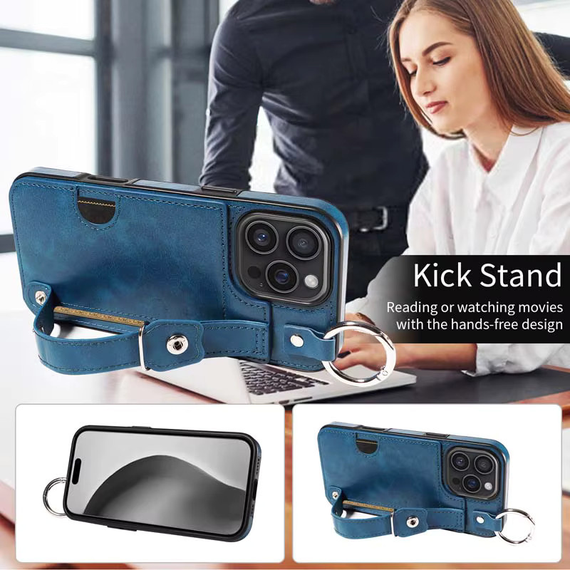 Leder-Handyhülle mit Handgelenkschlaufe und Ring für iPhone Modelle in Pink mit Kartenfach und Wallet-Funktion - Bild 4