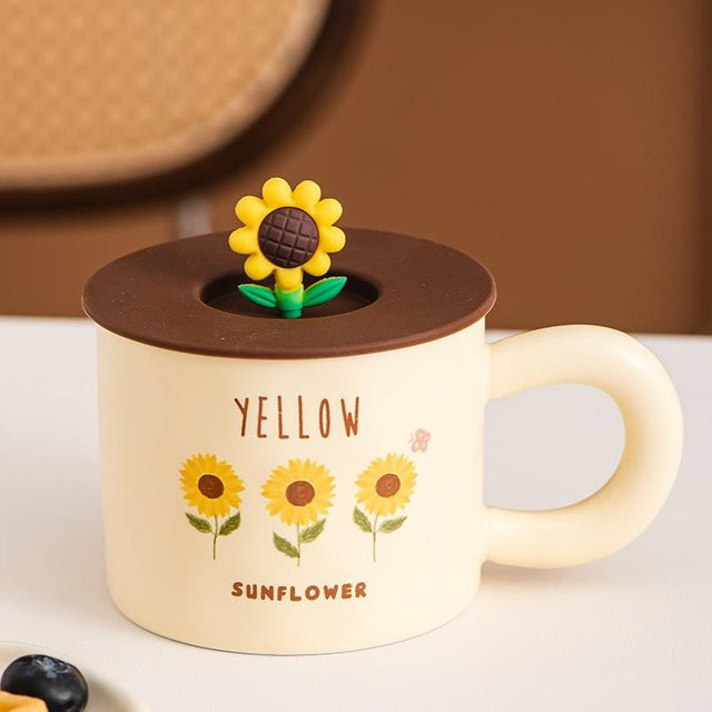 Yiran Furniture Keramiktasse Sonnenblume in Gelb, Retro Blumenbecher mit 350,5 ml Fassungsvermögen - Bild 1