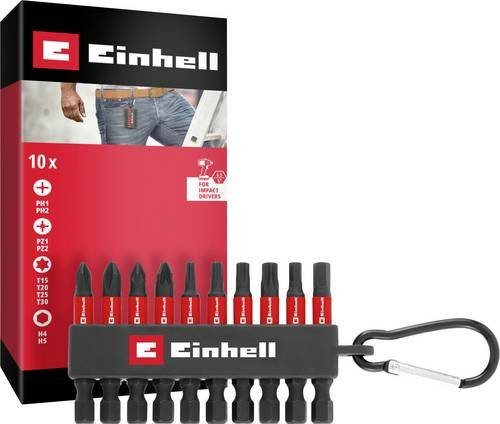 Einhell Impact Bit-Set 10-teilig mit Karabiner in Rot, 6,3 mm Aufnahme für PH, PZ, Sechskant und TX - Bild 3