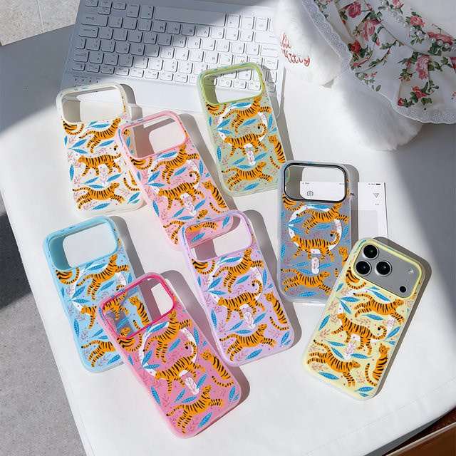 Potdemiel 2-in-1 MagSafe Handyhülle mit Tiger-Print für iPhone 17 16 15 14 13 Pro Max Plus, transparent grün, matt und weich - Bild 1
