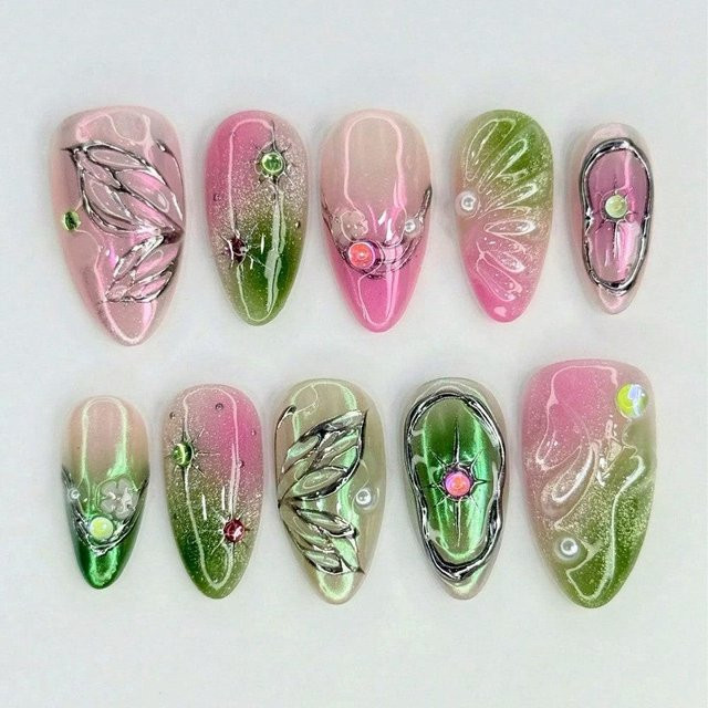 XYNN Nagelkunst Schmetterling Blume, 30 Stück, Lila, Glänzend - Bild 1
