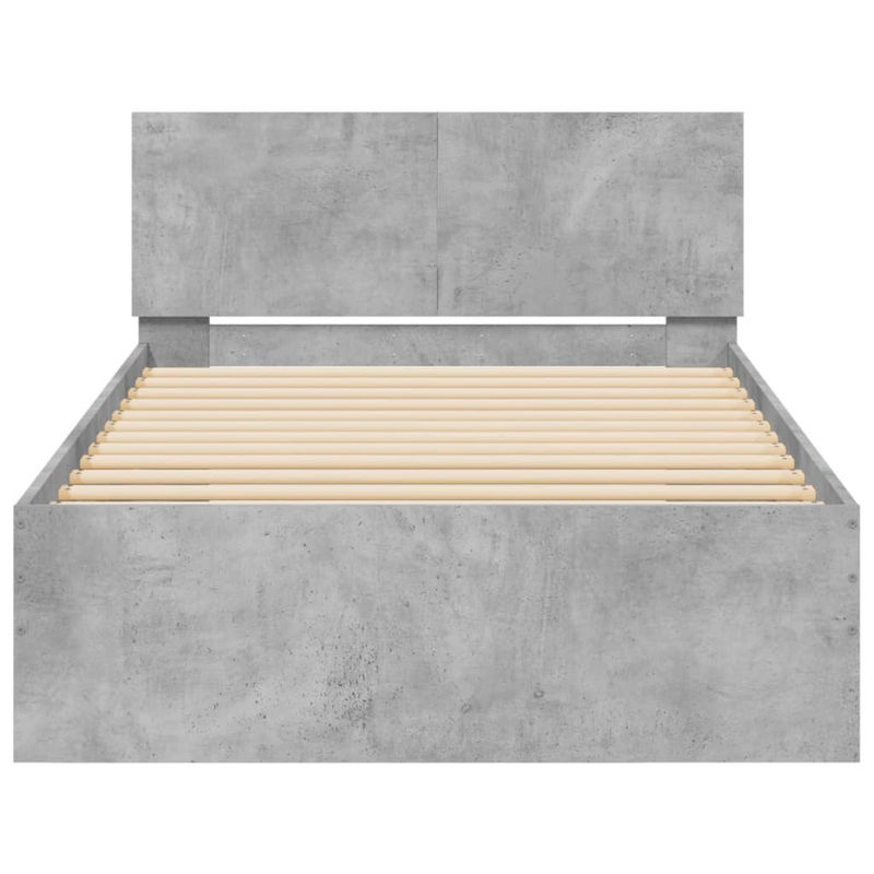 vidaXL Bettgestell mit Kopfteil, LED-Leuchten und USB-Ladeport in Betongrau, B/T/H: 100 x 200 x 104 cm - Bild 4