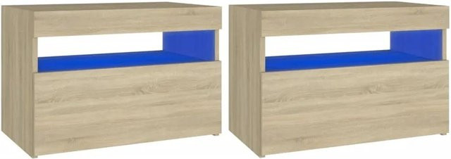 vidaXL Nachttische im 2er-Set mit integrierter LED-Beleuchtung, Sonoma-Eiche, B/T/H: 60 x 35 x 40 cm - Bild 1