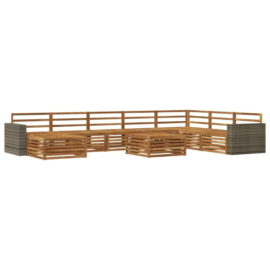 vidaXL Outdoor-Sofagarnitur aus Akazie Massivholz in Braun, 9-teiliges U-Shape Set mit Tisch, Fußhocker und Polstern - Bild 2