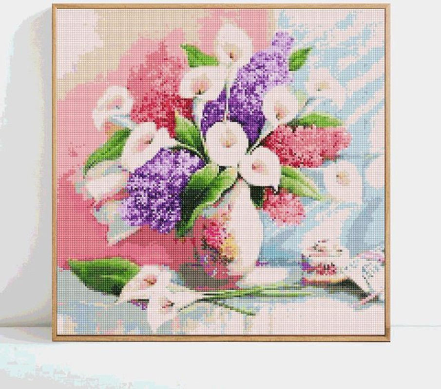 FIYO 5D Diamantmalerei mit Blumenmotiv, Vollbohrer Stickerei aus Kunstharz, quadratisch, mehrfarbig, B/B/H: 30 x 30 x 30 cm - Bild 1