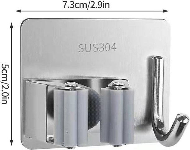 SEEQS Mehrzweckhaken aus Edelstahl selbstklebend, silber, Wandhalterung für Besen und Mopp - Bild 1