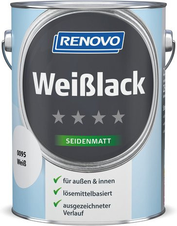 RENOVO Weißlack für Holz, weiß, satin-matt, lösungsmittelbasiert, wetterfest und lebensmittelecht - Bild 1