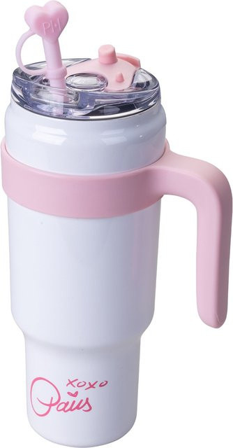 Paris Hilton Trinkbecher mit Strohhalm-Deckel und Herz-Design in Weiß und Pink, 1 l - Bild 1