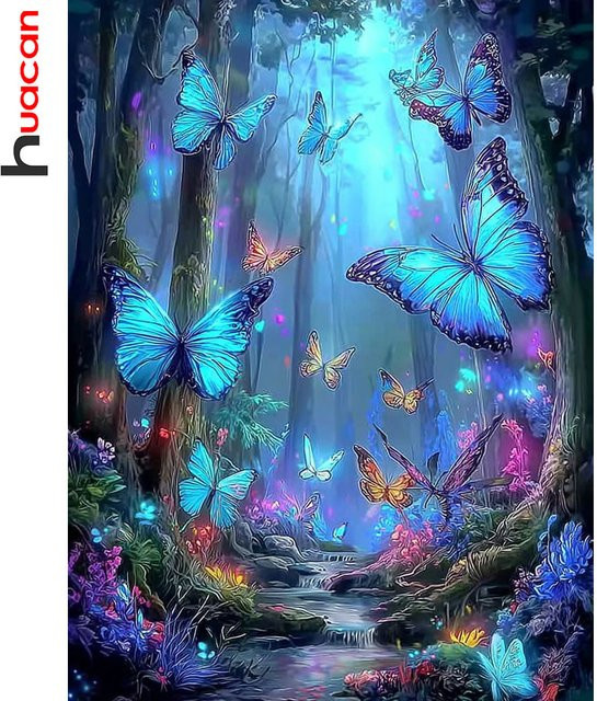 Huacan DIY Diamantmalerei Set Landschaft mit Wald, Baum und Schmetterling in Mehrfarbig, B/H: 30 x 20 cm - Bild 1