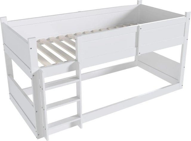 KOMHTOM Kinder Hochbett aus Kiefer und MDF in Weiß mit Zaundesign, B/T/H: 90 x 200 x 120 cm - Bild 1