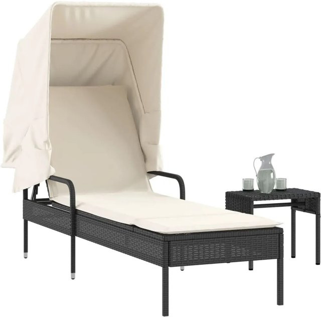 vidaXL Sonnenliege aus Polyrattan mit Sonnendach und Beistelltisch in Schwarz - Bild 1