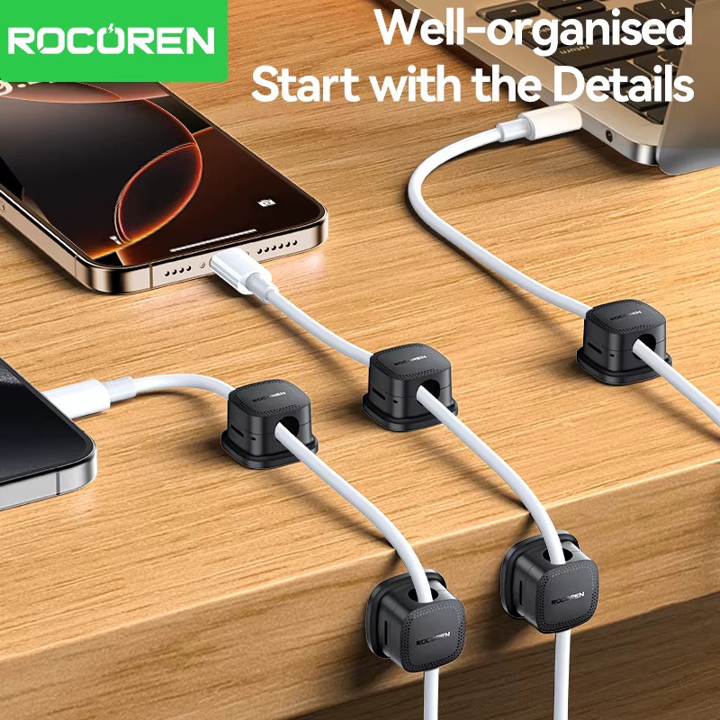 ROCOREN Magnetischer Kabelorganisator in Schwarz, Selbstklebender und Verstellbarer Kabelhalter für das Kabelmanagement unter dem Schreibtisch - Bild 4