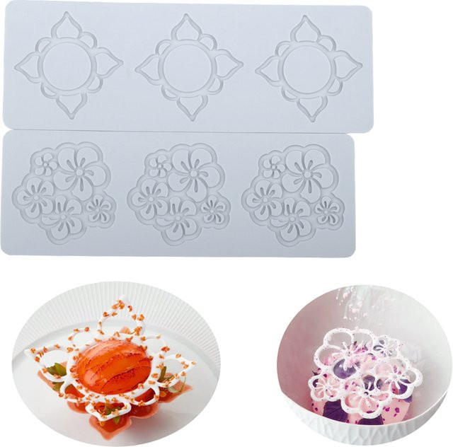 Meibum Schokolade mit Blütenknospen und Fondant-Spitzenpolster als knusprige Dessert-Dekoration - Bild 1