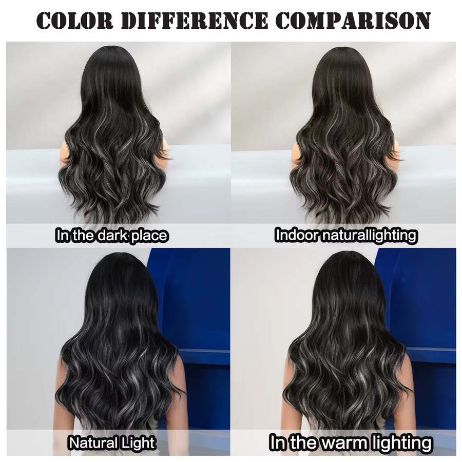 7JHH WIGS Perücke, lang gewellt, schwarz mit silbernen Highlights, Damen - Bild 3