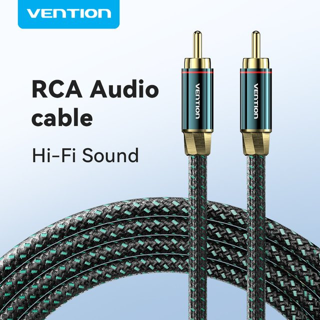 Vention Hi-Fi-Koaxial-Audiokabel mit RCA-Steckern, versilberte Baumwolle, geflochten, Schwarz/Grün - Bild 1