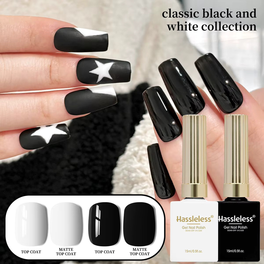 Hassleless Gel-Nagellack-Set, Schwarz-Weiß, 15 ml, glänzend - Bild 5